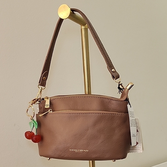 Divina Firenze Made in Italy Art Lilla Taupe Scuro Soho/Crossbody Leather Bag - Picture 1 of 16